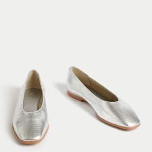 ENDLESS317 | Leather Square Toe Ballet Pumps