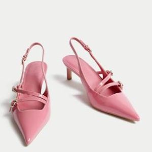 ENDLESS315 | Leather Buckle Kitten Heel Slingbacks
