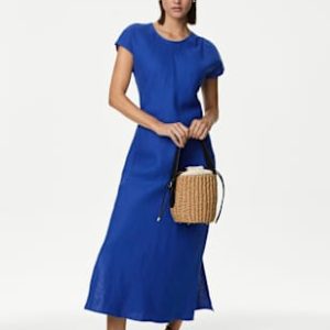 ENDLESS296 | Pure Irish Linen Pleat Front Midaxi Dress