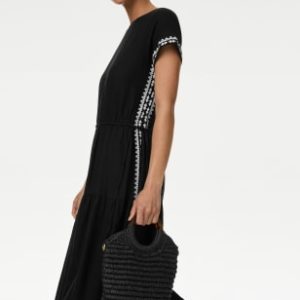 ENDLESS297 | Embroidered Tie Waist Midi Dress